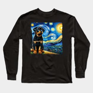 Starry Rottweiler Portrait - Dog Portrait Long Sleeve T-Shirt